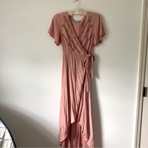 Pink wrap around maxi dress
